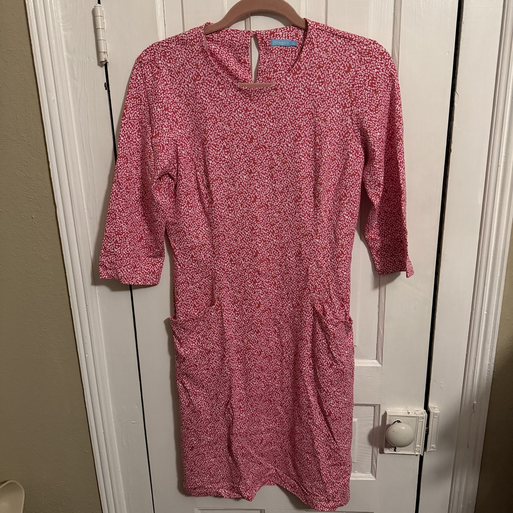 J. Mclaughlin Catalyst Pink/White Dress Catalina Cloth Knit 3/4 Sleeves Small